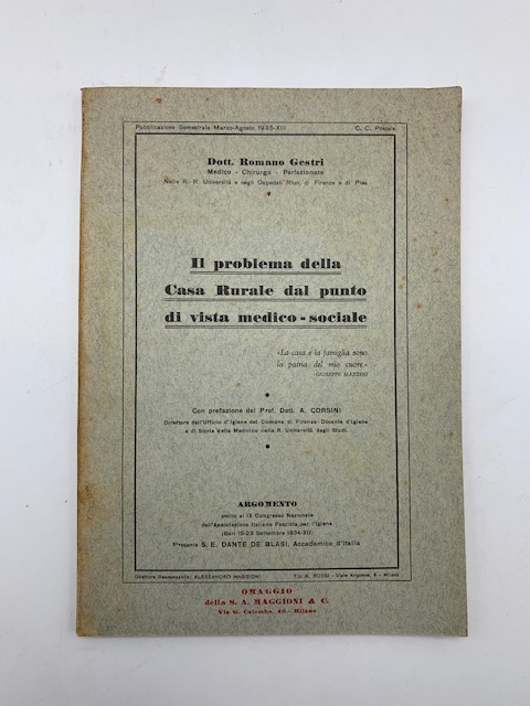 Il problema della Casa Rurale dal punto di vista medico-sociale